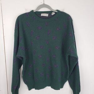 Vintage Collectif Sweater Grandpa 80s Wool Blend Made In Italy Paisley Mens L